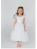 Beaded Ivory Lace Tulle Sheer Back Flower Girl Dress